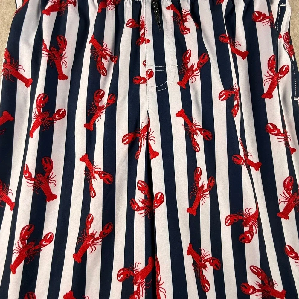 Wonder Nation Boys XL 14-16 Swim Trunks Blue White Striped Lobster Print Shorts